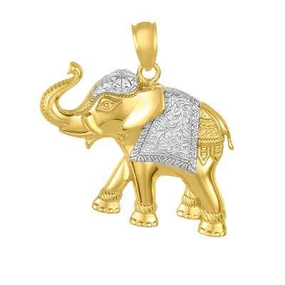 14K Gold Two Tone Elephant Charm Pendant