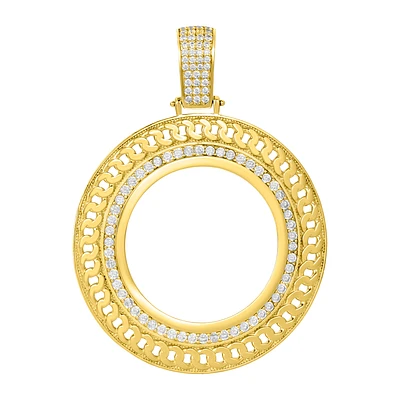 14K Yellow Gold Curb CZ Frame Bezel Pendant