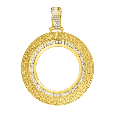 14K Yellow Gold Greek CZ Frame Bezel Pendant