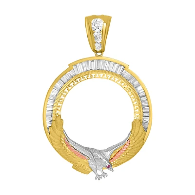 14K Tri Color Gold Eagle CZ Frame Bezel Pendant