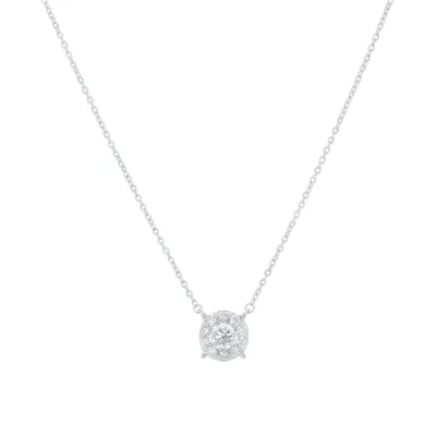 14K White Gold Round Diamond Pendant Necklace