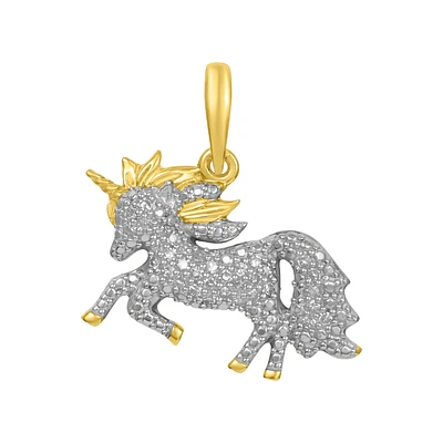 14K Two Tone Gold Unicorn Pave Diamond Pendant