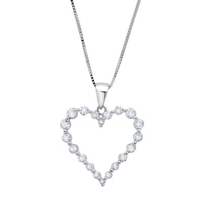 14K White Gold 1/2 Ctw Open Heart Necklace