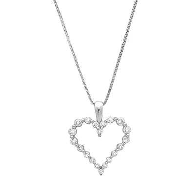 14K White Gold 1/2 Ctw Open Heart Necklace