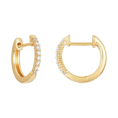 14K Gold Petite Diamond Hoop Earrings