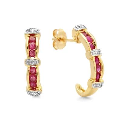 10K Two-Tone Gold Ruby Hoop Earrings