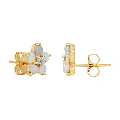 14K Yellow Gold Opal Flower Stud Earrings