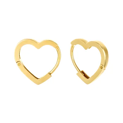 14K Yellow Gold High Polish Heart Huggie Earrings