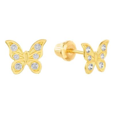 14k Yellow Gold Cubic Zirconia Butterfly Children's Earrings
