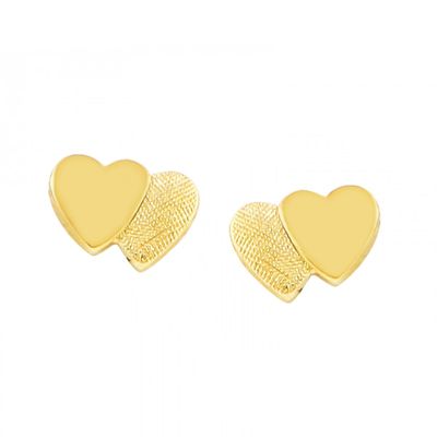 14k Yellow Gold Double Heart Children's Earrings
