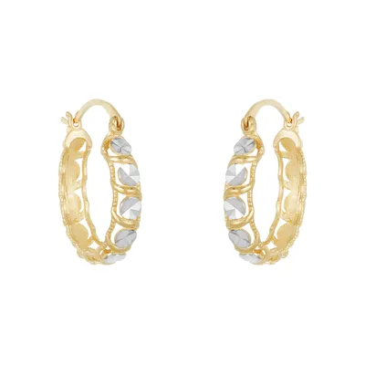 14k Two Tone Gold Diamond Cut Disc Hoop  Earrings