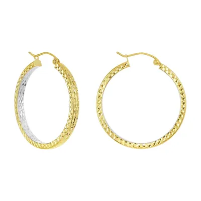 14k Two Tone Gold 30MM Diamond Cut Tube Hoops