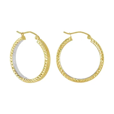 14k Two Tone Gold 25MM Diamond Cut Tube Hoops