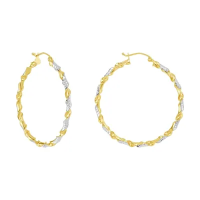 14k Two Tone Gold 40MM Twisted Design Tube Hoops