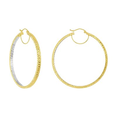 14k Two Tone Gold 50MM Diamond Cut Tube Hoops