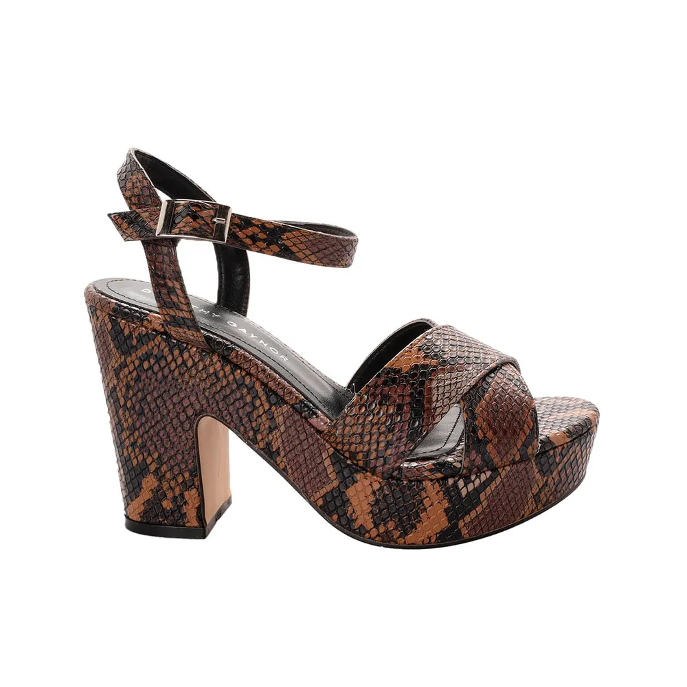 Sandalias Dorothy color café snake con doble plataforma