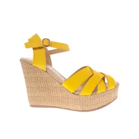 Sandalias Angelina color amarillo con cintas entrelazadas y cuña