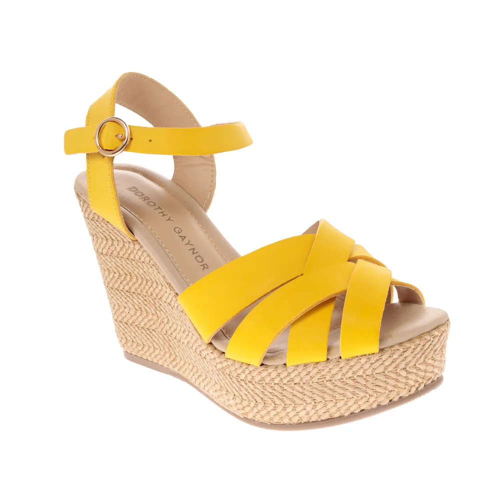 Sandalias Angelina color amarillo con cintas entrelazadas y cuña