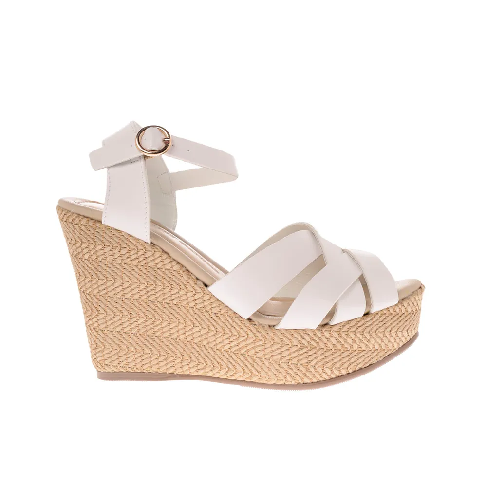 Sandalias Angelina color blanco con cintas entrelazadas y cuña