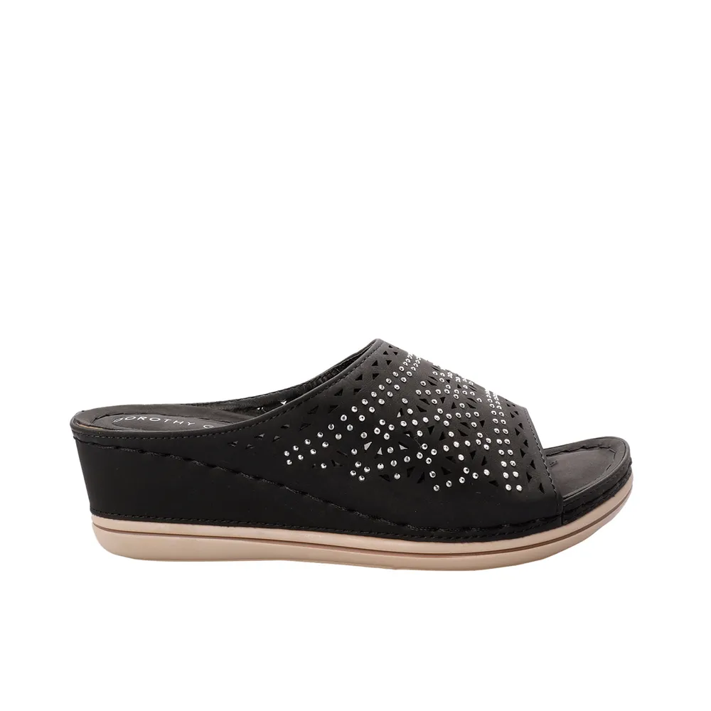 Sandalias Danna color negro con perforado y pedrería