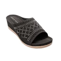 Sandalias Danna color negro con perforado y pedrería