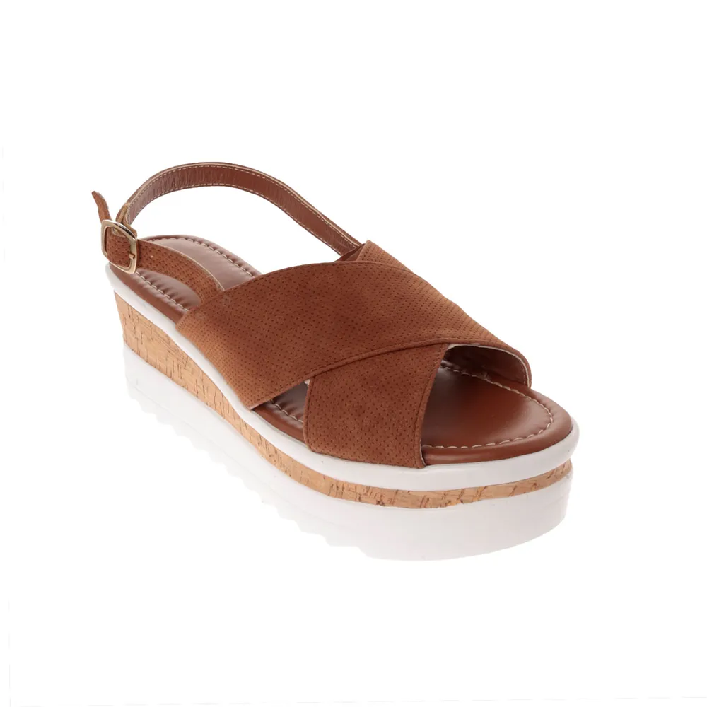 Sandalias Zoe color camel con plataforma corrida