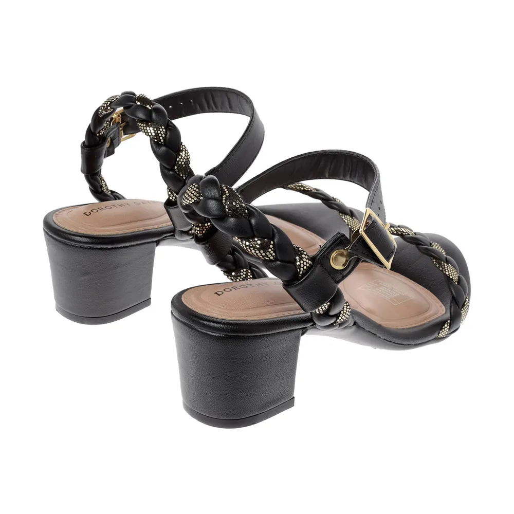 Sandalias Paulette color negro con cintas trenzadas y detalle brillante