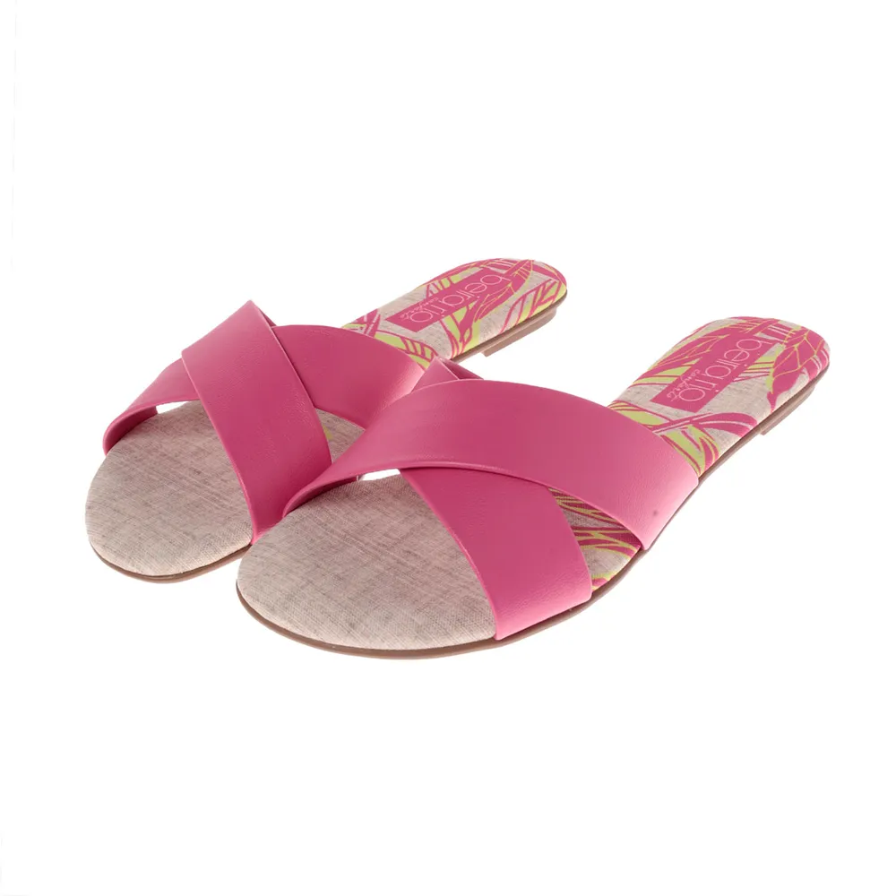 Sandalias Paulette color rosa con estampado y cintas cruzadas