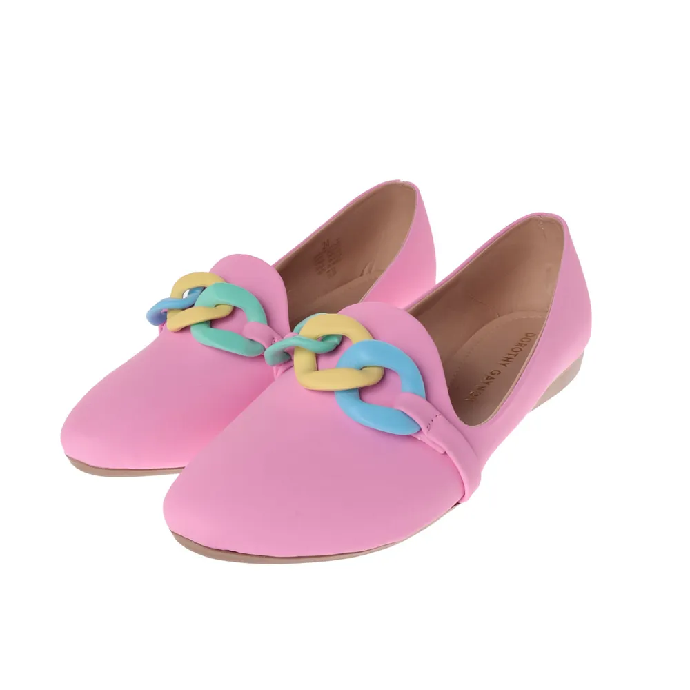 Flats Ximena color rosa con cadena tricolor