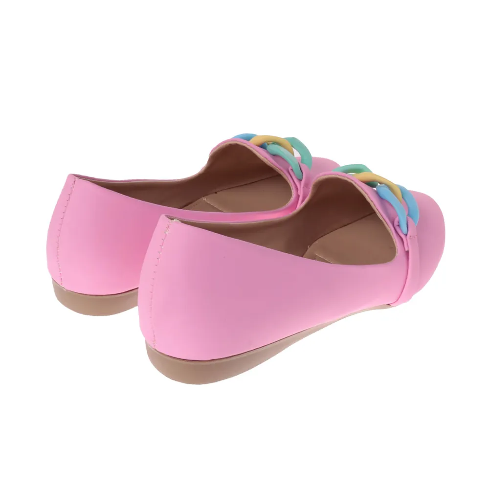 Flats Ximena color rosa con cadena tricolor