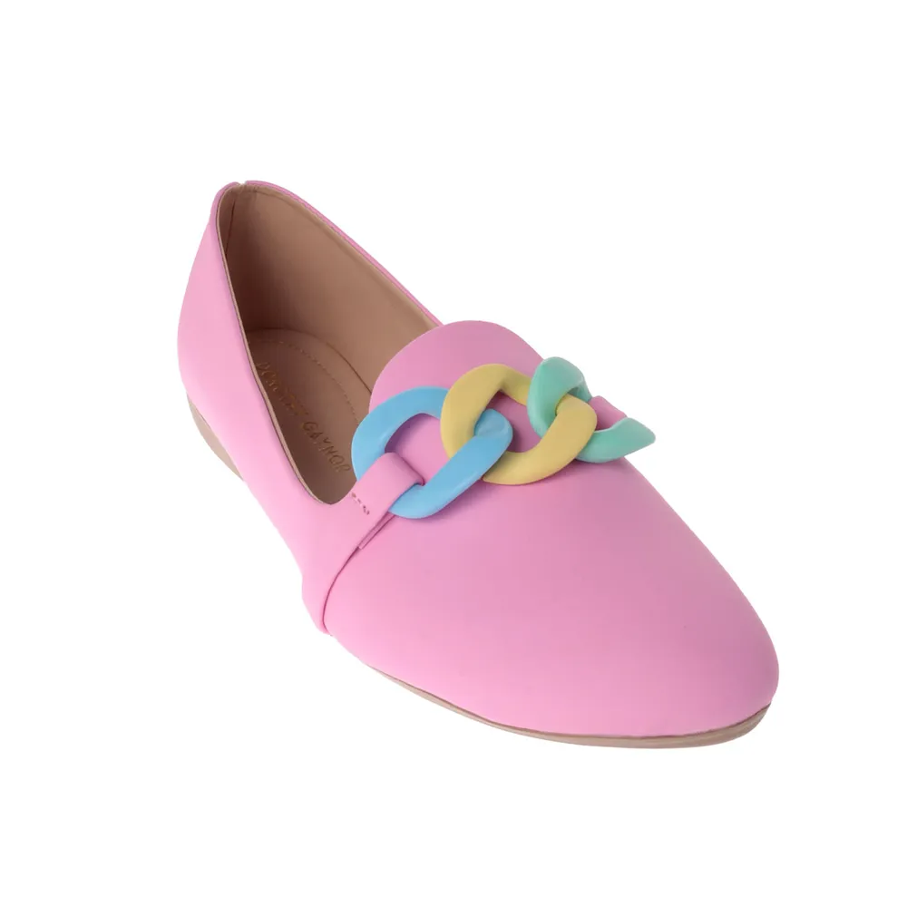 Flats Ximena color rosa con cadena tricolor