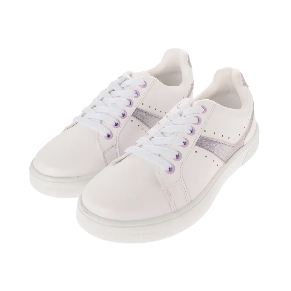 Tenis Andrea color blanco con brillos y acentos lilas