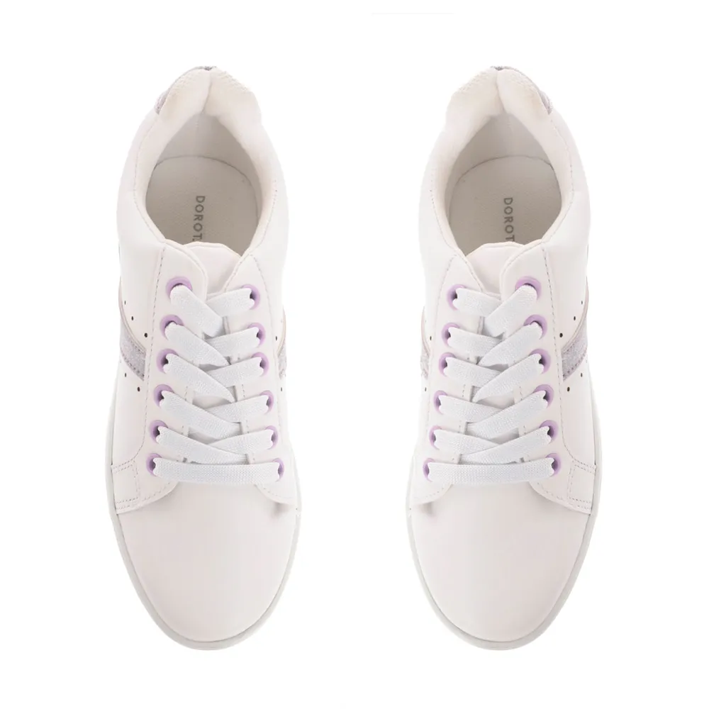 Tenis Andrea color blanco con brillos y acentos lilas