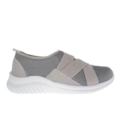 Tenis Sandra color gris de malla con ajuste resortes