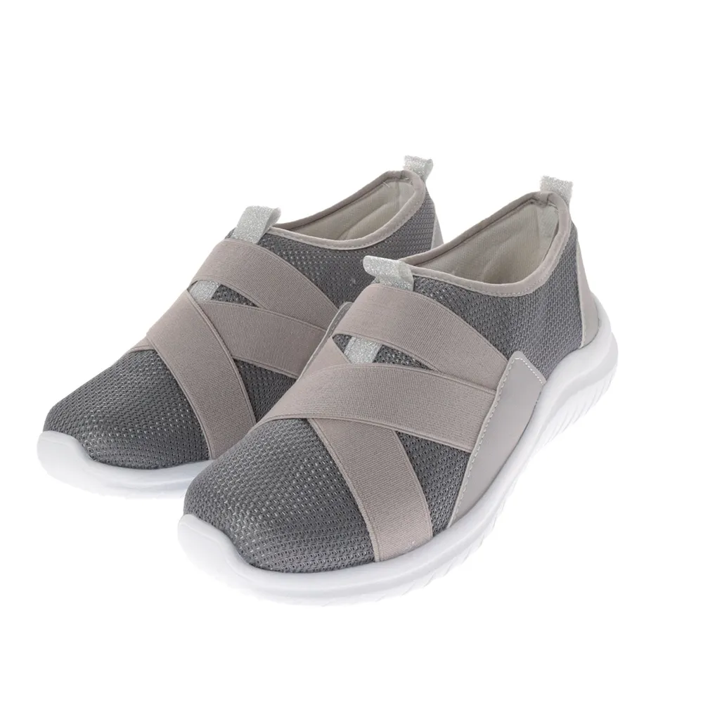 Tenis Sandra color gris de malla con ajuste resortes