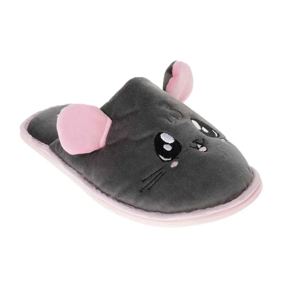 Pantuflas Loly color gris diseño hámster