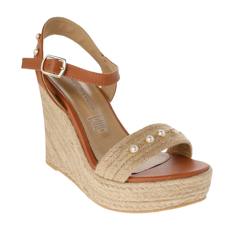 Sandalias Angelina color camel con detalle de perlas