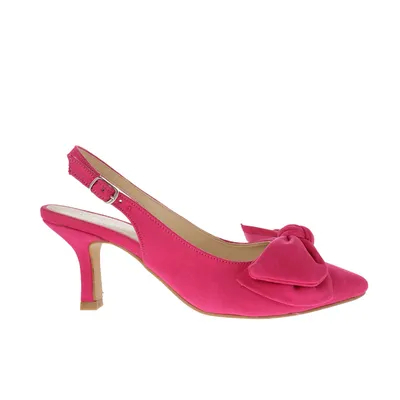 Zapatilla Kitten Paulina color fucsia  con moño en la punta