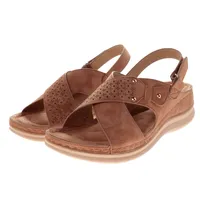 Sandalias Luna confort color camel con cinta cruzada y soporte en tobillo