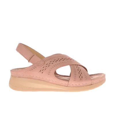 Sandalias Luna confort color rosa claro con cinta cruzada y soporte en tobillo