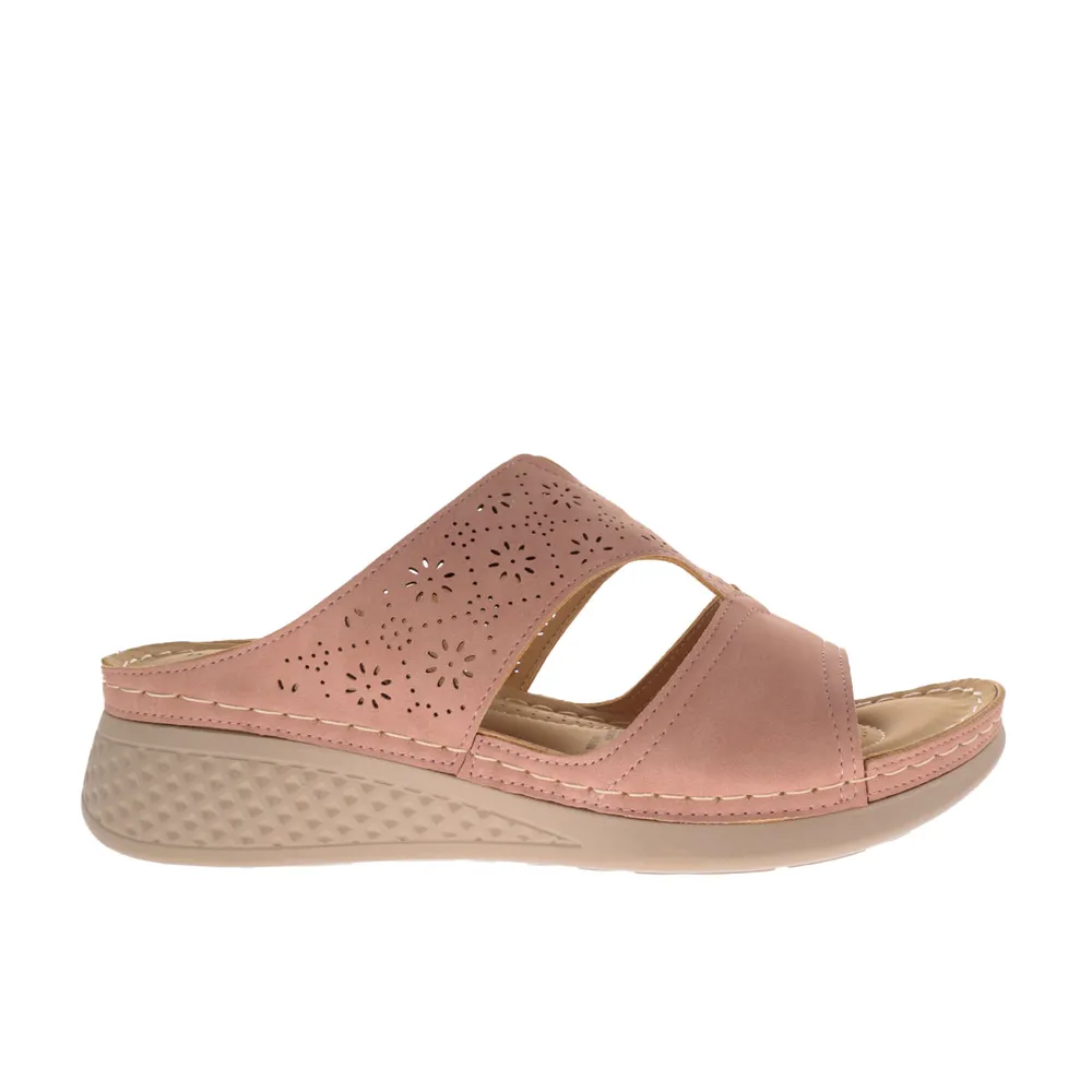 Sandalias Luna confort color rosa claro con cinta corrida en empeine