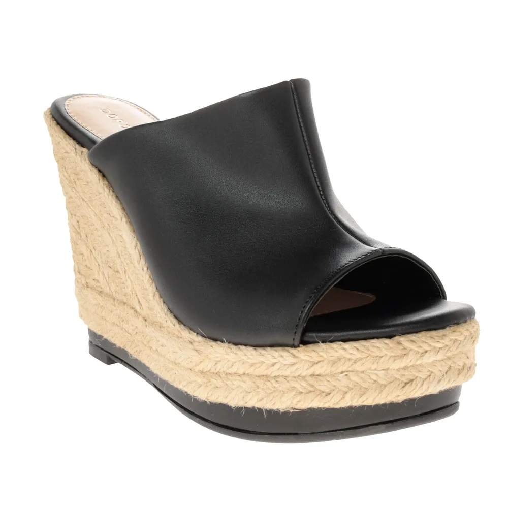 Sandalias Mariel color negro cuña elevada