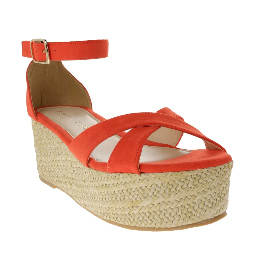 Sandalias Yuti color naranja cuña de yute