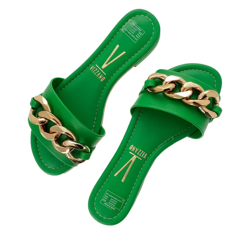 Sandalias Paulette color verde con cadena dorada