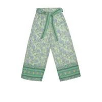 Pantalón acampanado color verde con flores para mujer