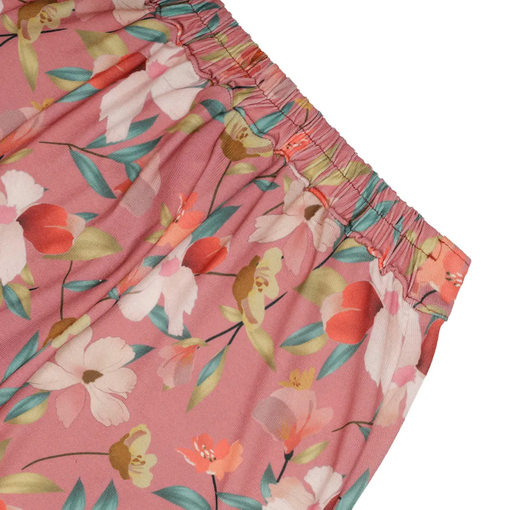 Falda midi color rosa con flores para mujer