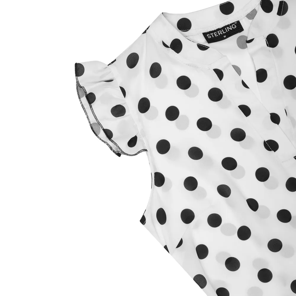 Blusa color blanco manga corta con dots para mujer