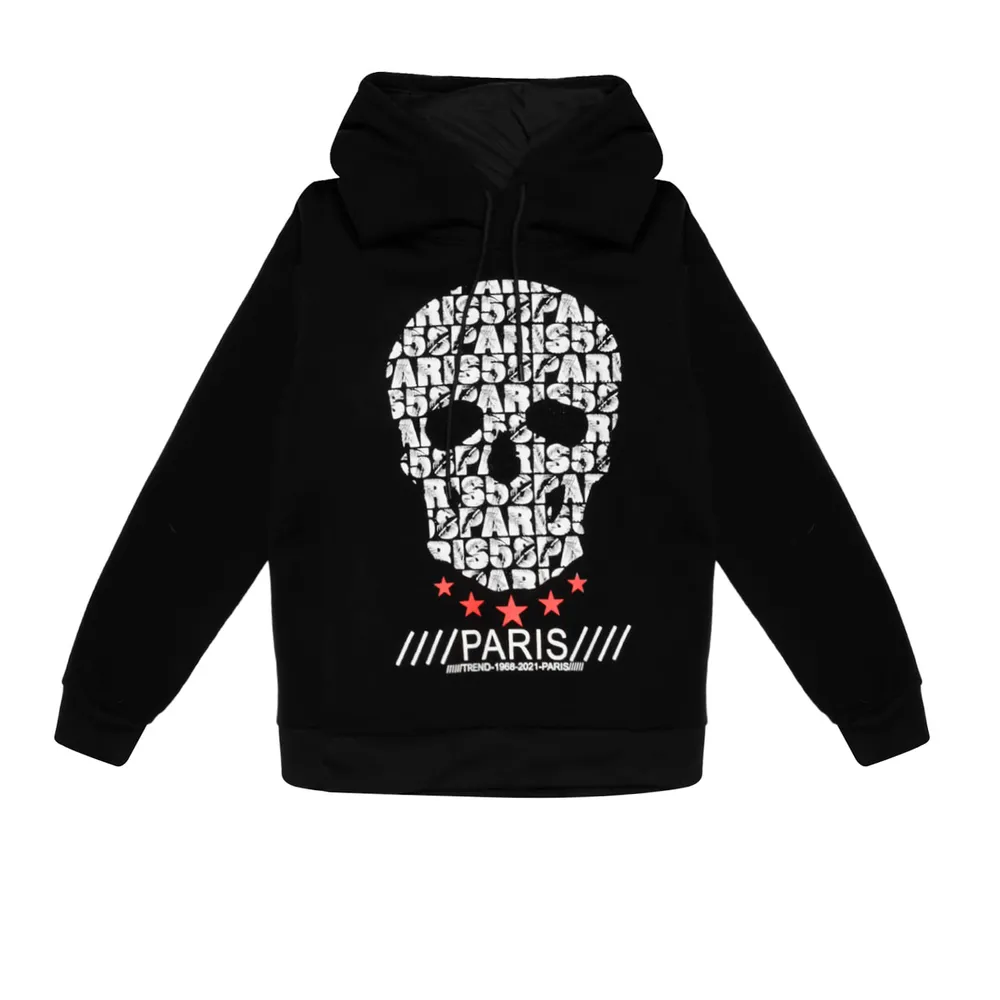 Sudadera cerrada color negro estampada para hombre