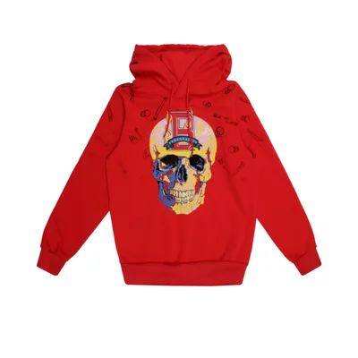 Sudadera cerrada color rojo estampada para hombre