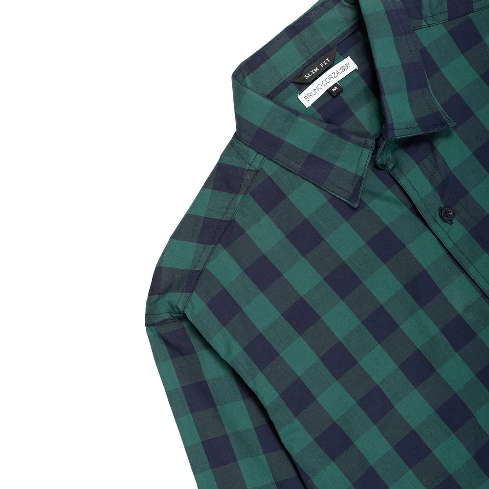 Camisa manga larga color verde de cuadros para hombre